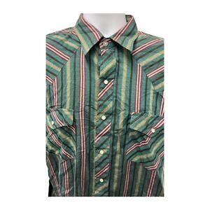 🎶 VTG Basic Editions Retro Striped Button Shirt L 90s Western Style Pearl Snap
